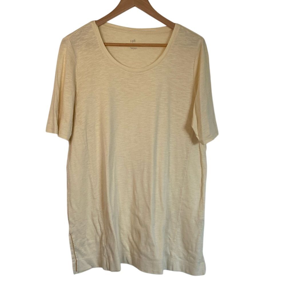 J‎ Jill Womens Pima Cotton Elbow Sleeve Tunic Shirt L Yellow Summer Basic